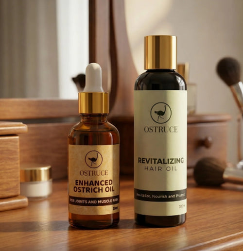 OSTRUCE Revitalizing Hair Oil 200ml on a dressing table